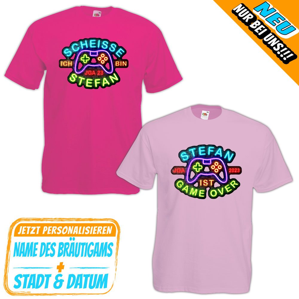 JGA Shirts JGA personalisiert - Name ist Game Over Neon